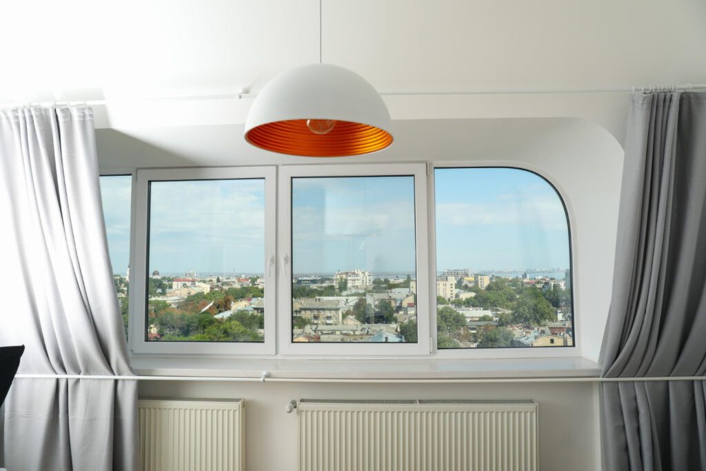 Large window with a city view